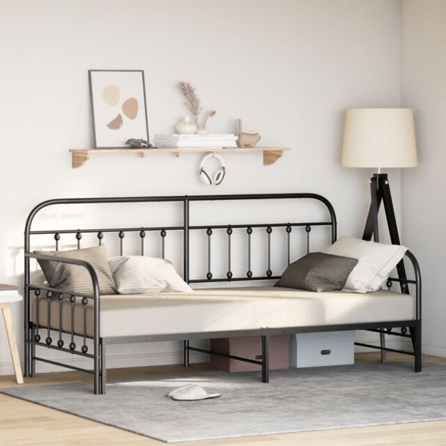 Berkfield Home Daybed Frame with Trundle Black 90x200 cm Steel - image 1