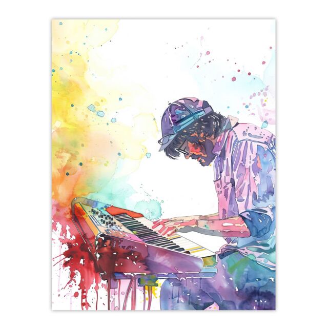 "Artery8 Rainbow Modern Watercolour Keyboard Music Wall Art Print - Size: W24"" x H32""" - image 1