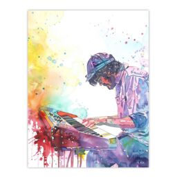 "Artery8 Rainbow Modern Watercolour Keyboard Music Wall Art Print - Size: W24"" x H32""" - thumbnail 1