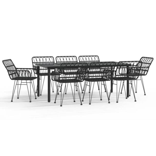 Berkfield Home 9 Piece Garden Dining Set Black Poly Rattan - image 1