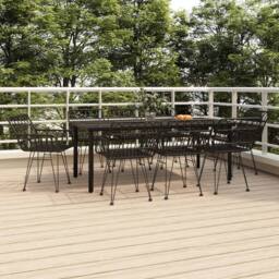 Berkfield Home 9 Piece Garden Dining Set Black Poly Rattan - thumbnail 2