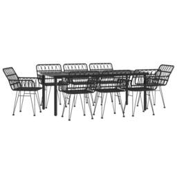 Berkfield Home 9 Piece Garden Dining Set Black Poly Rattan - thumbnail 3
