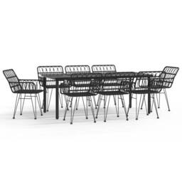 Berkfield Home 9 Piece Garden Dining Set Black Poly Rattan - thumbnail 1