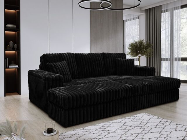Furniture 786 Luxe Jumbo Cord 3-Seater Sofa with Removable Footstools in Black - image 1