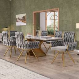 Merax Set of 4 Velvet Swivel Dining Chair with Arms & Backrest in Grey - thumbnail 2