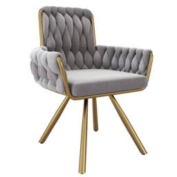Merax Set of 4 Velvet Swivel Dining Chair with Arms & Backrest in Grey - thumbnail 4