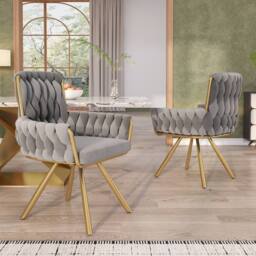Merax Set of 4 Velvet Swivel Dining Chair with Arms & Backrest in Grey - thumbnail 3