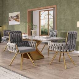 Merax Set of 4 Velvet Swivel Dining Chair with Arms & Backrest in Grey - thumbnail 1