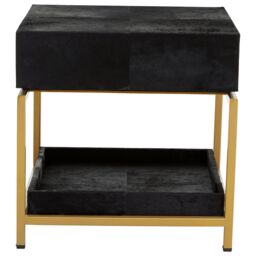Orsina Black Hair On Hide Bedside Table, Luxe Gold Frame Nightstand, Modern Statement Side Table, Wooden Table - thumbnail 2