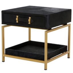 Orsina Black Hair On Hide Bedside Table, Luxe Gold Frame Nightstand, Modern Statement Side Table, Wooden Table - thumbnail 5