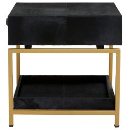 Orsina Black Hair On Hide Bedside Table, Luxe Gold Frame Nightstand, Modern Statement Side Table, Wooden Table - thumbnail 3