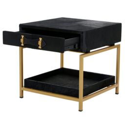 Orsina Black Hair On Hide Bedside Table, Luxe Gold Frame Nightstand, Modern Statement Side Table, Wooden Table - thumbnail 4