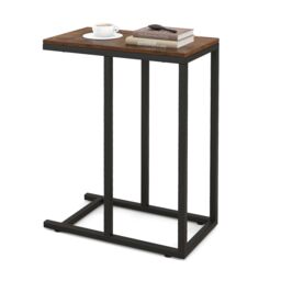 Gymax C-Shaped End Table 64cm High Side Table TV Tray Table with Metal Frame in Brown - thumbnail 1