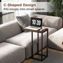 Gymax C-Shaped End Table 64cm High Side Table TV Tray Table with Metal Frame in Brown - thumbnail 5