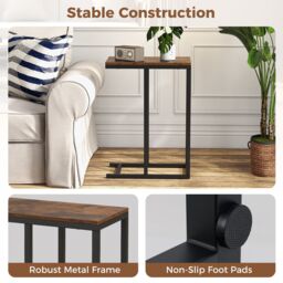 Gymax C-Shaped End Table 64cm High Side Table TV Tray Table with Metal Frame in Brown - thumbnail 2