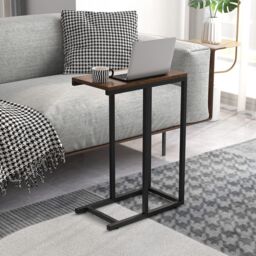 Gymax C-Shaped End Table 64cm High Side Table TV Tray Table with Metal Frame in Brown - thumbnail 8