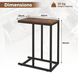 Gymax C-Shaped End Table 64cm High Side Table TV Tray Table with Metal Frame in Brown - thumbnail 3