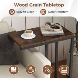Gymax C-Shaped End Table 64cm High Side Table TV Tray Table with Metal Frame in Brown - thumbnail 4