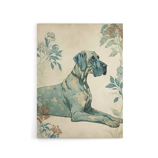"Artery8 Great Dane Dog With Flower Pattern Canvas Wall Art Print in Blue - Size: W24"" x H32""" - image 1