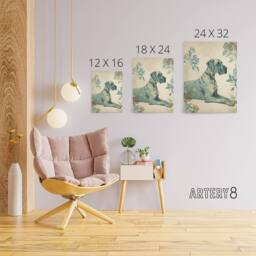 "Artery8 Great Dane Dog With Flower Pattern Canvas Wall Art Print in Blue - Size: W24"" x H32""" - thumbnail 4