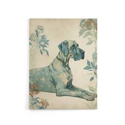 "Artery8 Great Dane Dog With Flower Pattern Canvas Wall Art Print in Blue - Size: W24"" x H32""" - thumbnail 1