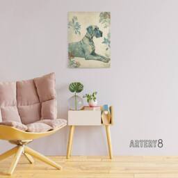 "Artery8 Great Dane Dog With Flower Pattern Canvas Wall Art Print in Blue - Size: W24"" x H32""" - thumbnail 3