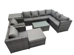 Fimous Rattan Garden Furniture Set with 2 Chairs Big Stool Side Table in Dark Grey - thumbnail 1