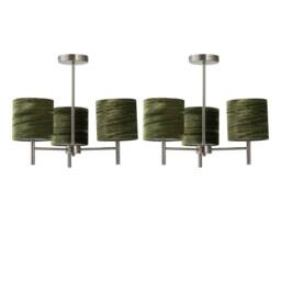 First Choice Lighting Set of 2 Brea - Antique Brass Light Fittings with Green Velvet Shades in Gold