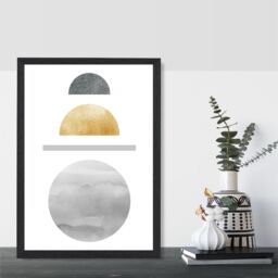 ARTZE Yellow & Grey Circles Mid Century Geometric Framed Print SIZE: A2 with Black Frame - Size: A4 - thumbnail 2