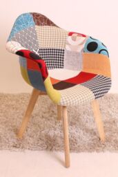 Life Interiors Set of 6 Patchwork Fabric Upholstered Accent Chairs with Wooden Legs, Mid-Century Modern Armchair - thumbnail 2