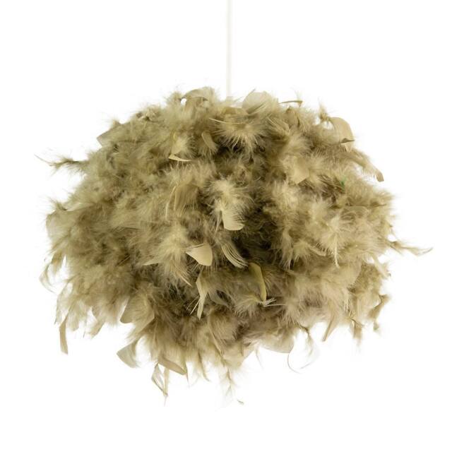 Happy Homewares Eye-Catching & Modern Olive Green Feather Decorated Pendant Shade - Size: 10 inches - image 1