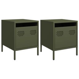 Berkfield Home Bedside Cabinets¬†2 pcs Olive Green 35x39x43.5 cm Steel - thumbnail 2