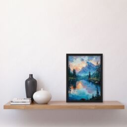 "Artery8 Lake District Helvellyn Sunset Oil Painting Calm Framed Art Print in Blue - Size: W12"" x H16""" - thumbnail 4