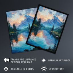 "Artery8 Lake District Helvellyn Sunset Oil Painting Calm Framed Art Print in Blue - Size: W12"" x H16""" - thumbnail 2