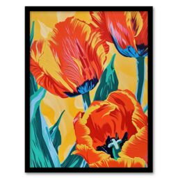 Artery8 Vibrant Orange Tulip Flowers Floral Oil Painting Framed Art Print - Size: A4 - thumbnail 1
