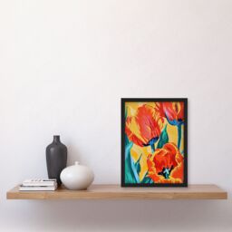 Artery8 Vibrant Orange Tulip Flowers Floral Oil Painting Framed Art Print - Size: A4 - thumbnail 4