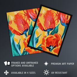 Artery8 Vibrant Orange Tulip Flowers Floral Oil Painting Framed Art Print - Size: A4 - thumbnail 2