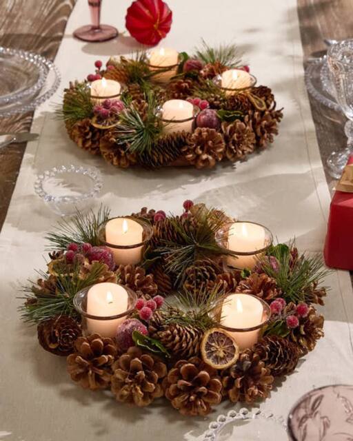 Dibor Set of 2 Citrus Spice Round Table Centrepiece Christmas Decoration Candle Holders Tealight Holder 30cm in Brown - Size: 2 Pack - image 1