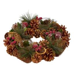 Dibor Set of 2 Citrus Spice Round Table Centrepiece Christmas Decoration Candle Holders Tealight Holder 30cm in Brown - Size: 2 Pack - thumbnail 2