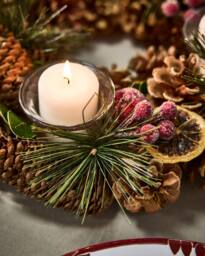 Dibor Set of 2 Citrus Spice Round Table Centrepiece Christmas Decoration Candle Holders Tealight Holder 30cm in Brown - Size: 2 Pack - thumbnail 5