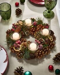 Dibor Set of 2 Citrus Spice Round Table Centrepiece Christmas Decoration Candle Holders Tealight Holder 30cm in Brown - Size: 2 Pack - thumbnail 3