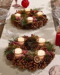 Dibor Set of 2 Citrus Spice Round Table Centrepiece Christmas Decoration Candle Holders Tealight Holder 30cm in Brown - Size: 2 Pack