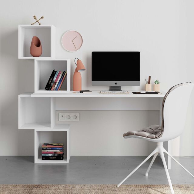 Decortie Balance' Modern Desk with Shelves 153.5cm in White - Size: 2 Pack - image 1
