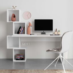 Decortie Balance' Modern Desk with Shelves 153.5cm in White - Size: 2 Pack - thumbnail 1