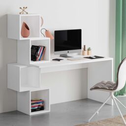 Decortie Balance' Modern Desk with Shelves 153.5cm in White - Size: 2 Pack - thumbnail 4