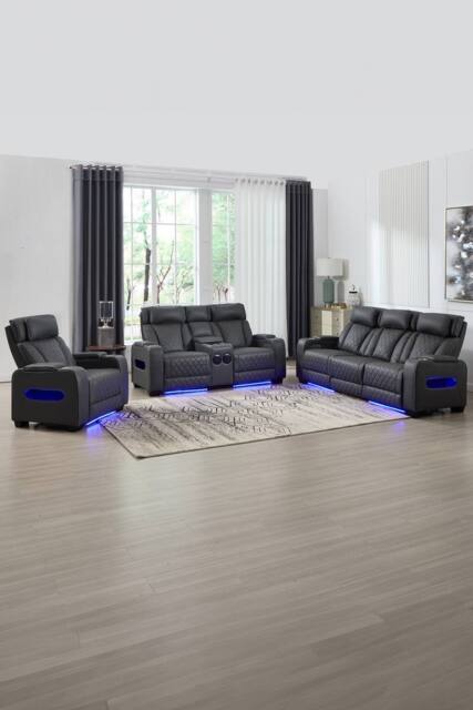 More4Homes Capri Electric Recliner 1+2+3 Seater Sofa Set w Bluetooth speakers in Charcoal