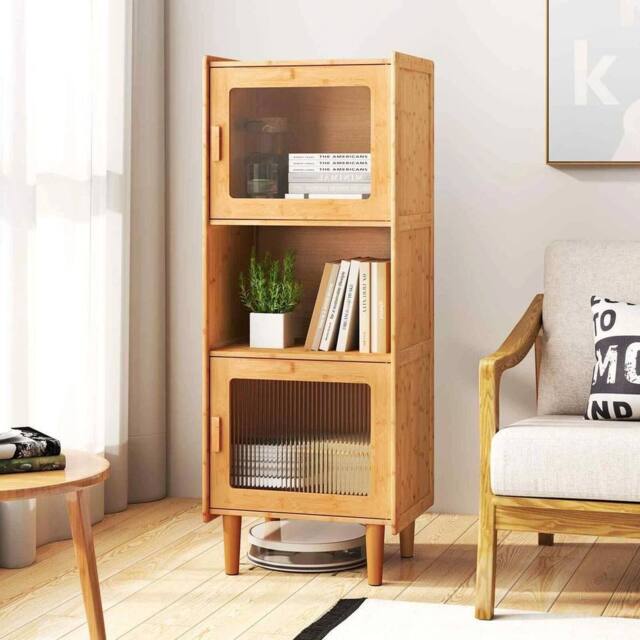 KORVIXA Small Corner Sideboard Storage Organizer in Natural - Size: 100 cm - image 1
