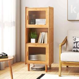 KORVIXA Small Corner Sideboard Storage Organizer in Natural - Size: 100 cm