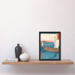 Artery8 Flatfish Netting & Fish Boats Framed Wall Art Print Utagawa Hiroshige in Blue - Size: A4 - thumbnail 4