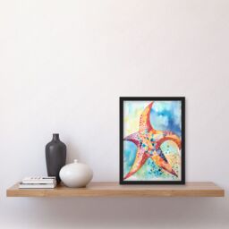 Artery8 Abstract Mosaic Starfish Folk Art Artwork Framed Wall Art Print A4 in Black - thumbnail 2